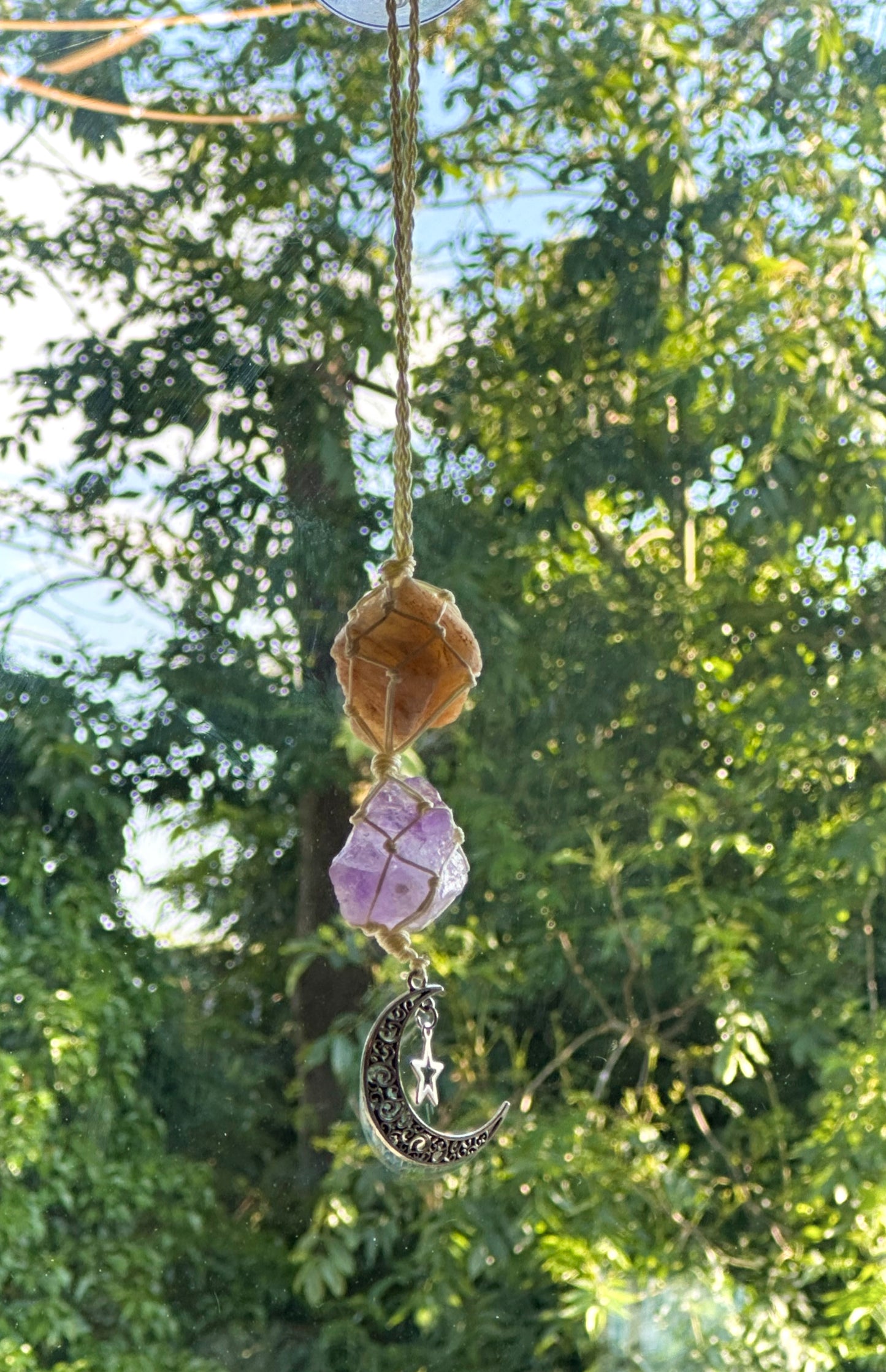 Lily loves... Double Crystal Macrame Moon Hanging