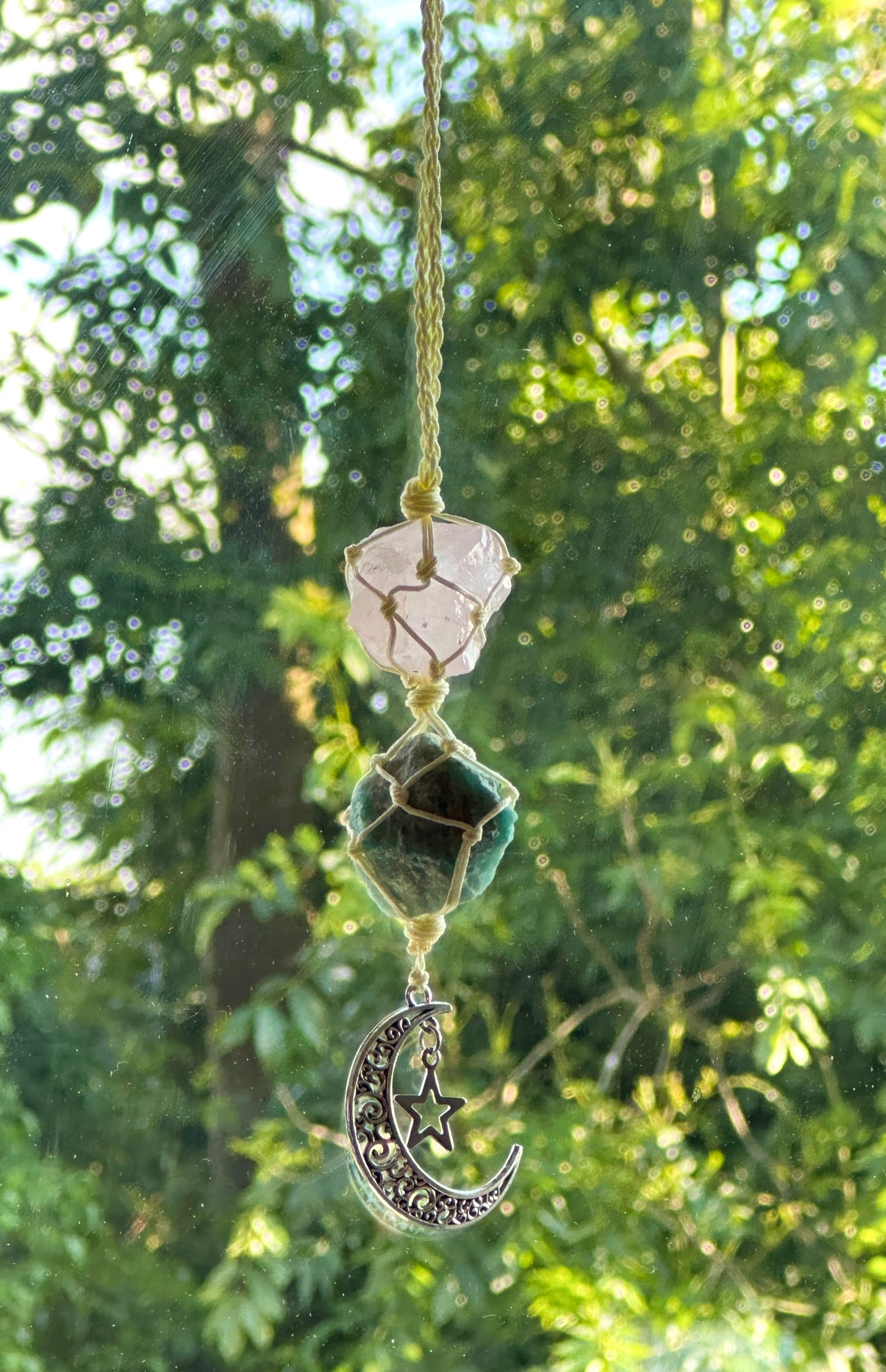 Lily loves... Double Crystal Macrame Moon Hanging