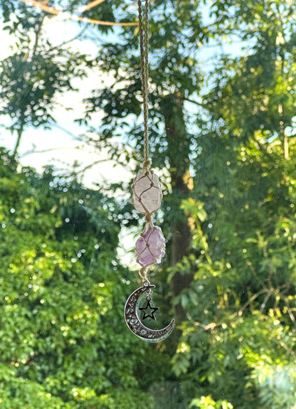 Lily loves... Double Crystal Macrame Moon Hanging